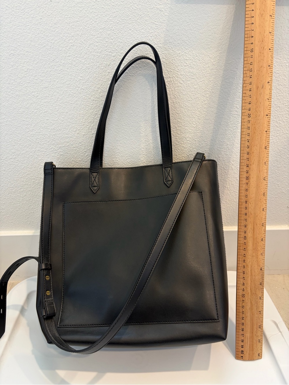 Madewell Classic Black Faux Leather Tote Bag with Strap